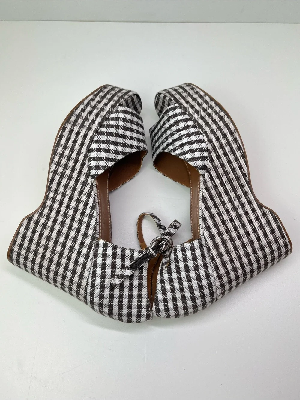 Staud Stella 90s Style Checker Print Canvas Platform Sandals